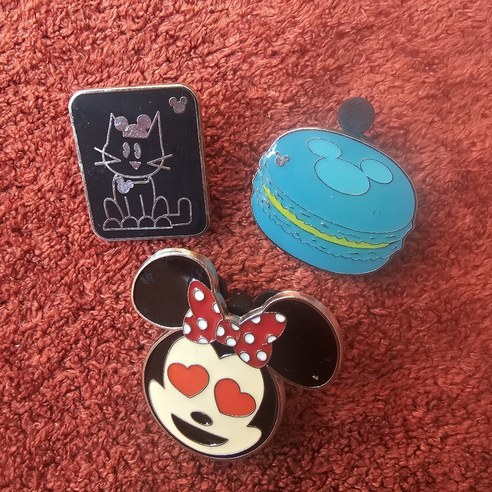 Lot of 3 Disney Pins Mickey Minnie Mouse Macaroon
